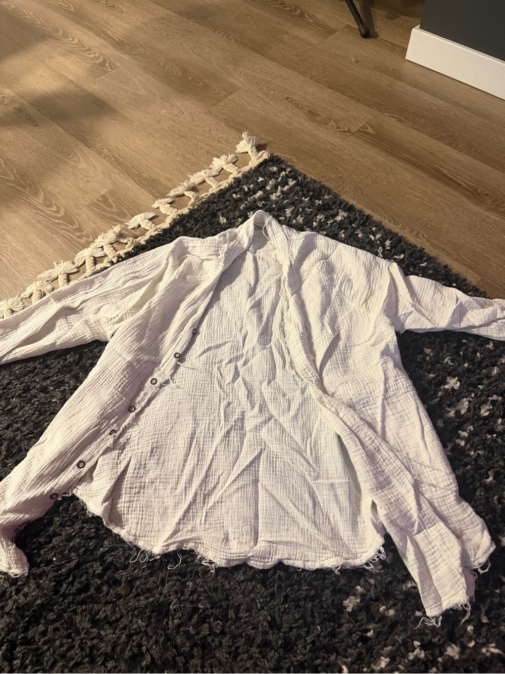 Free People white button up shirt with thin gray grid pattern, size S